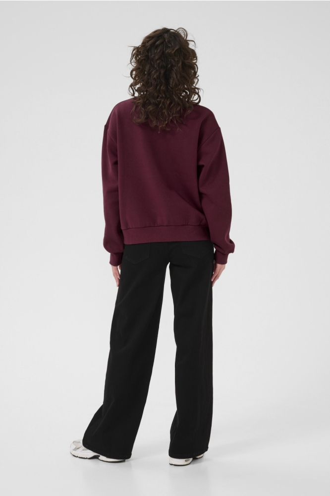 Kaffe bordeaux dames sweater | Model achteraanzicht