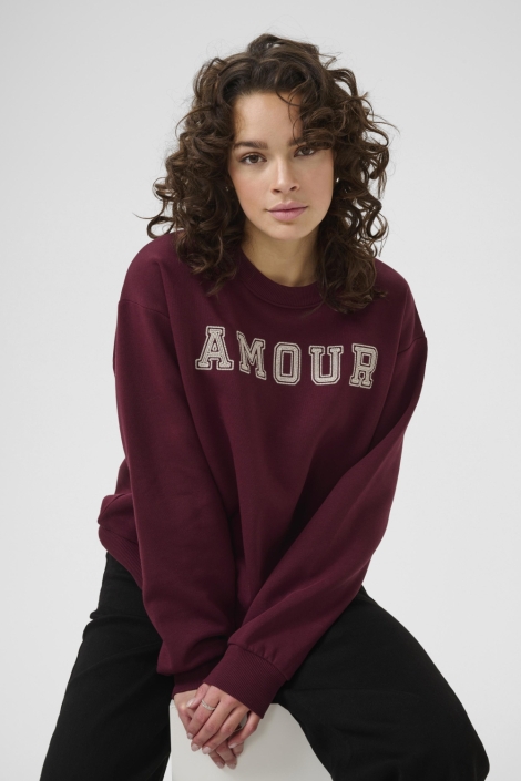 Kaffe bordeaux dames sweater | Model vooraanzicht