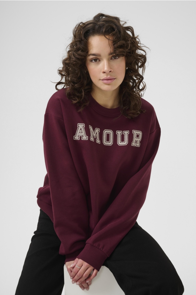 Kaffe bordeaux dames sweater | Model vooraanzicht