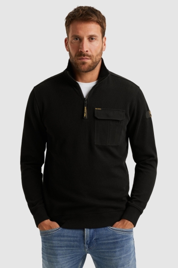 PME legend half zip collar knit look jersey Zwart