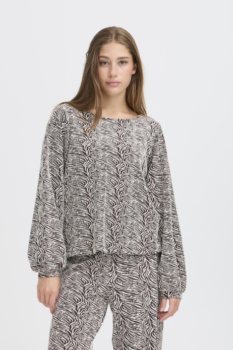 Ichi bruine dames trui | Model vooraanzicht