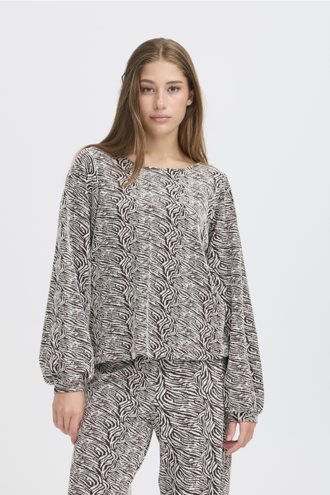 Ichi bruine dames trui | Model vooraanzicht