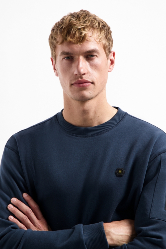 NO-EXCESS blauwe heren sweater | Close up
