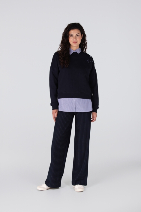 Juffrouw Jansen blauwe dames sweater | Model