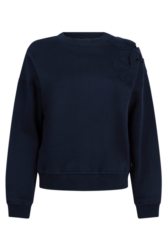 Juffrouw Jansen blauwe dames sweater | Vooraanzicht