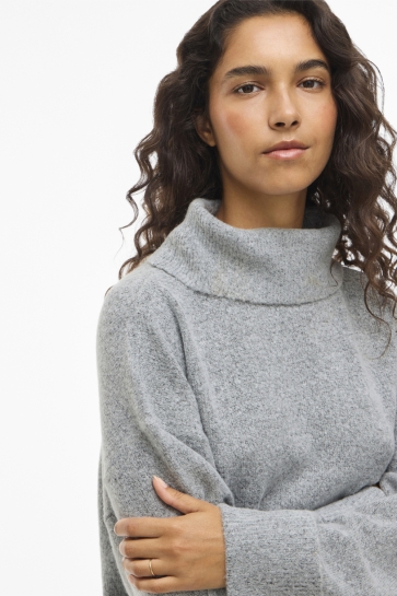 Vila VIROLFIE ROLL NECK L/S KNIT TOP - N 14106322 Light Grey Melange