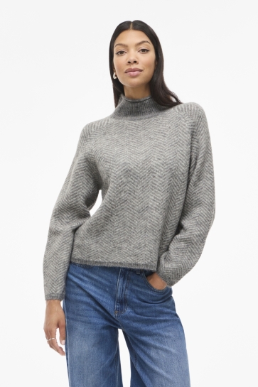 Vila Trui VILORY HIGH NECK L/S KNIT TOP - NOO 14094181 Medium Grey Melange