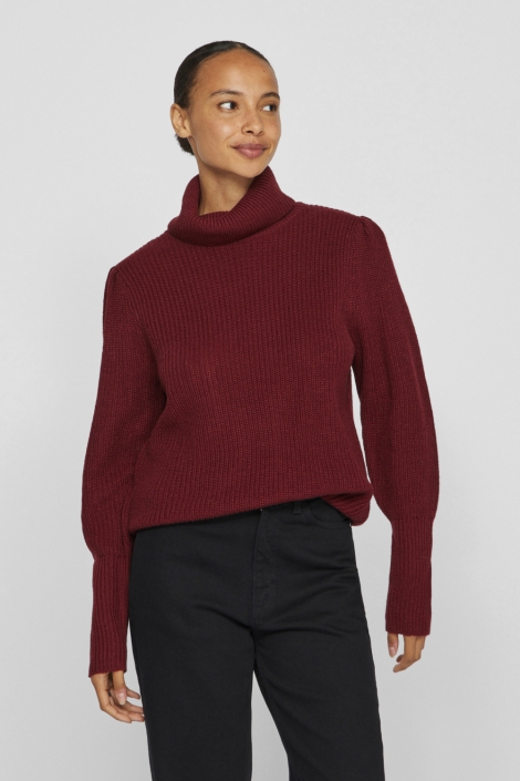 Vila bordeaux dames trui | Model vooraanzicht
