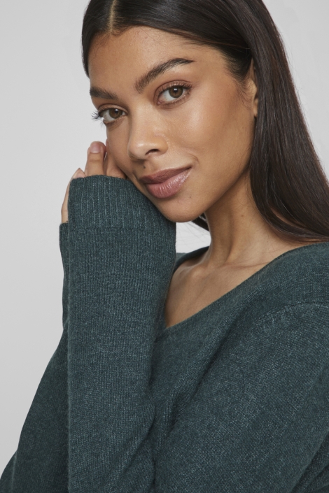 Vila groene dames trui | Close up