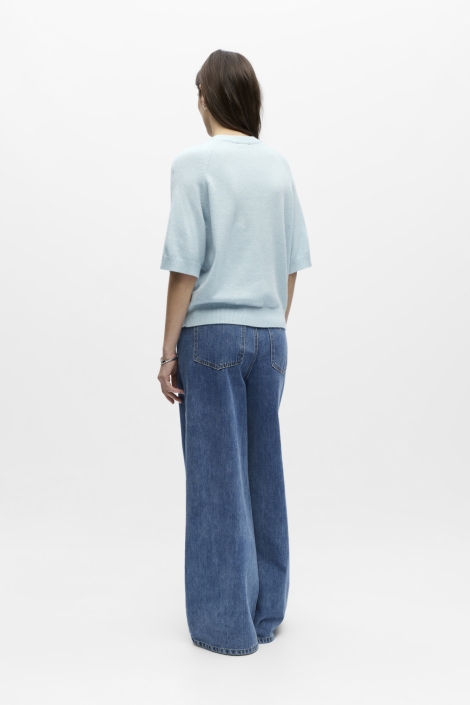 Object blauwe dames trui | Model achteraanzicht