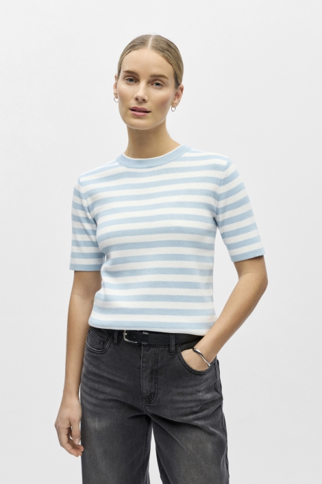 Object blauwe dames trui | Model vooraanzicht