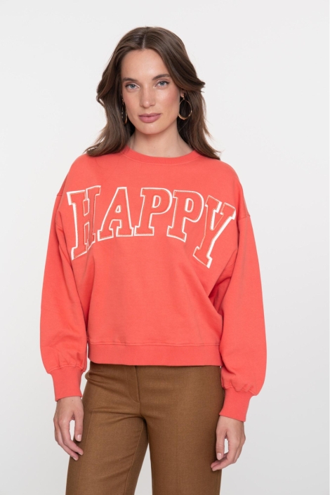 Geisha oranje dames sweater | Model vooraanzicht