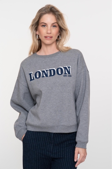 Geisha SWEATER MET TEKST MOTIEF 52826 41 GREY MELANGE