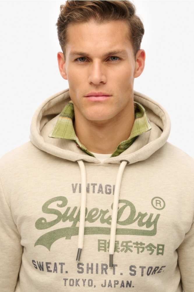 Superdry beige heren sweater | Close up