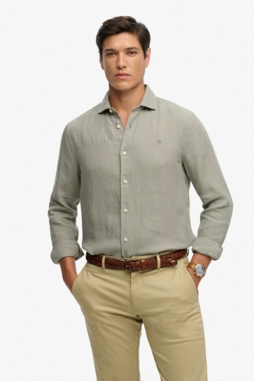 Superdry riviera l/s linen shirt Groen