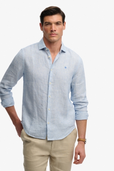 Superdry riviera l/s linen shirt Blauw