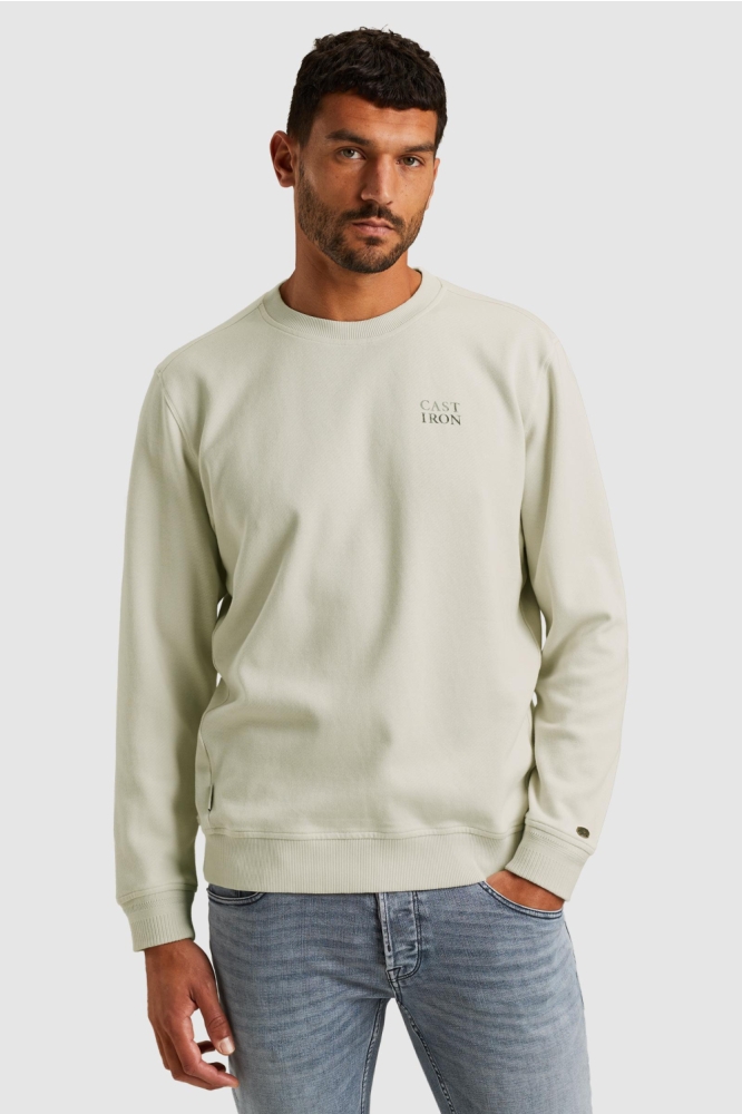 Cast Iron ecru heren sweater | Model vooraanzicht