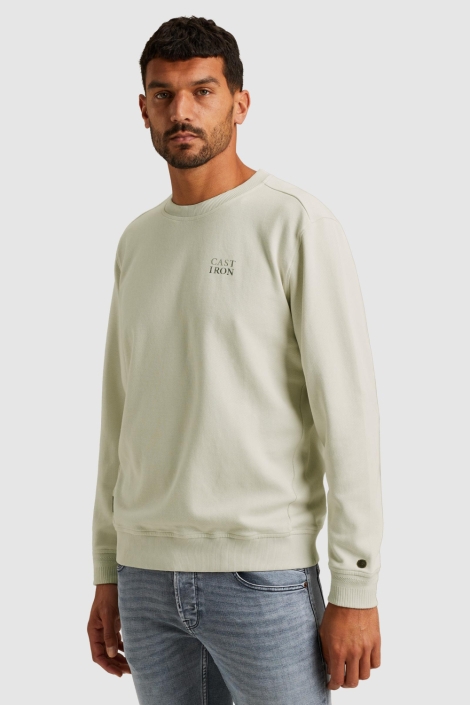 Cast Iron ecru heren sweater | Model zijaanzicht