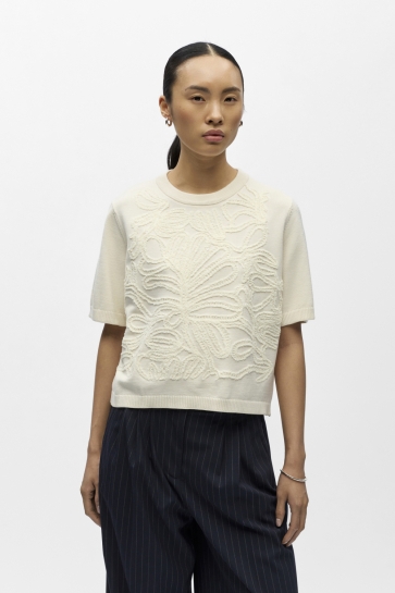 Object OBJMINI SS RE KNIT PULLOVER 144 23048714 BIRCH/TONE IN TONE EMB