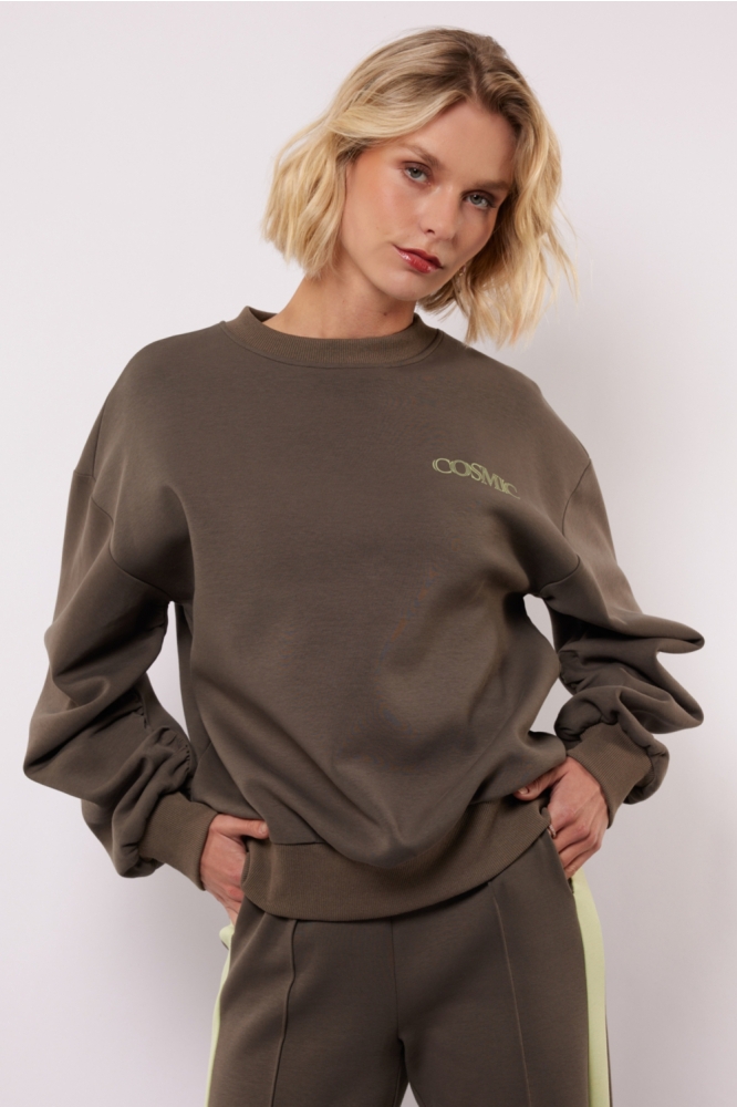 Fluresk grijze dames sweater | Model vooraanzicht