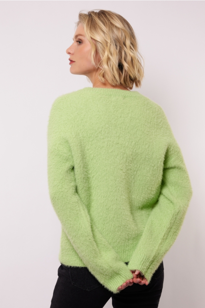 Fluresk groene dames sweater | Model achteraanzicht