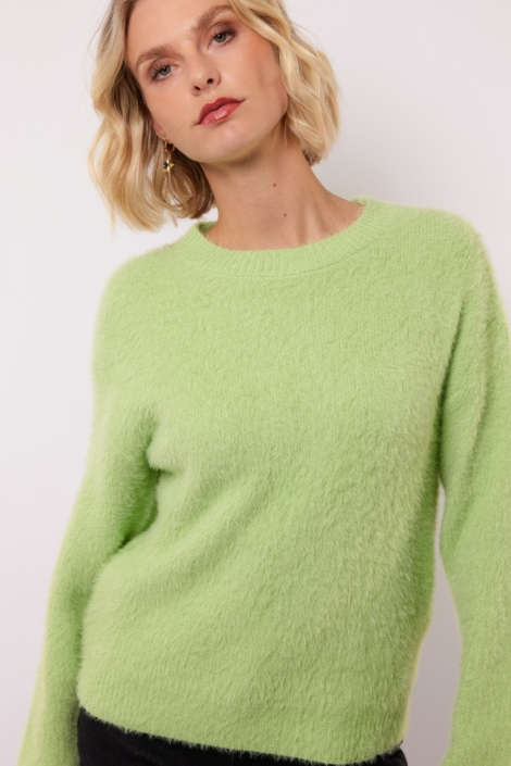 Fluresk groene dames sweater | Model vooraanzicht