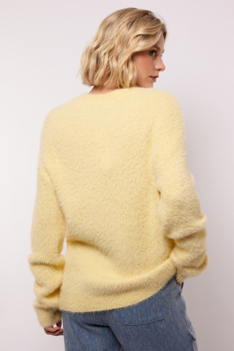 Fluresk gele dames trui | Model achteraanzicht