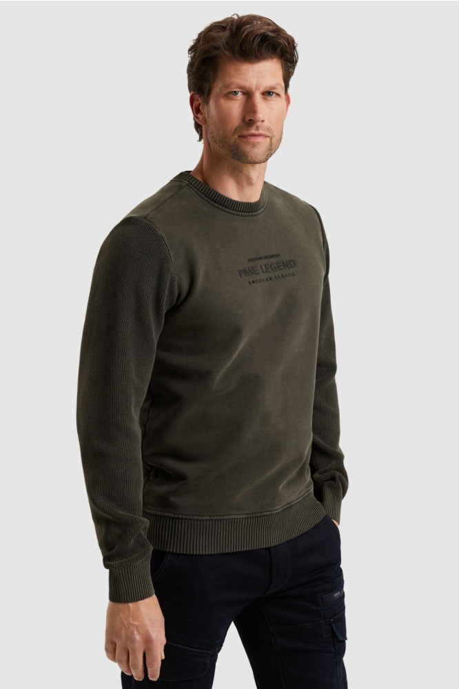 PME legend grijze heren sweater | Model zijaanzicht