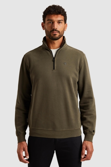 Cast Iron half zip collar regular fit halfzi Groen