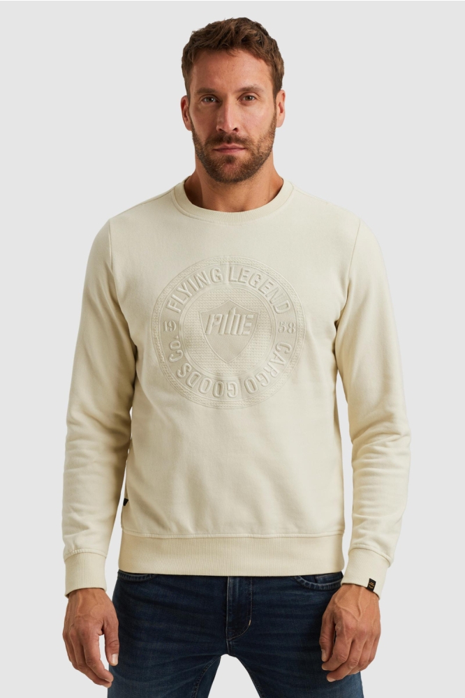 PME legend beige heren sweater | Model vooraanzicht