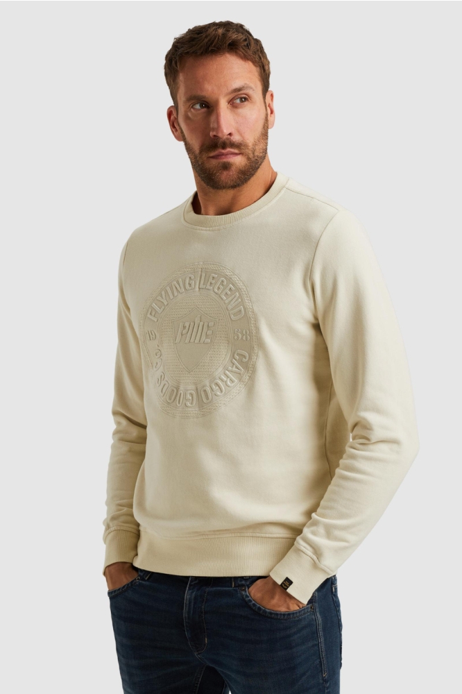 PME legend beige heren sweater | Model zijaanzicht