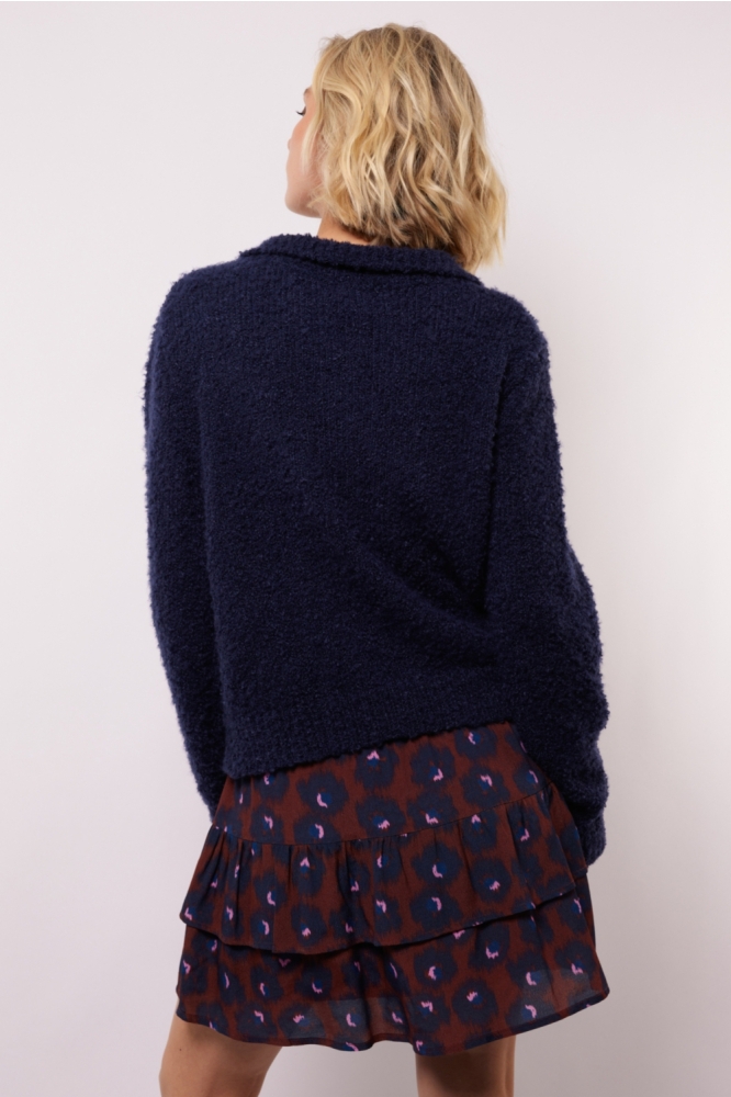 Fluresk blauwe dames trui | Model achteraanzicht