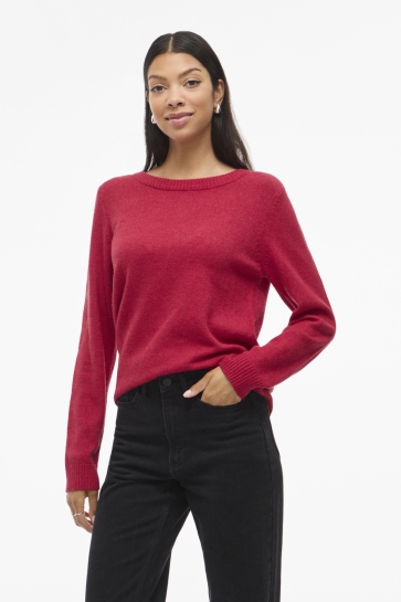 Vila Trui VIRIL O-NECK L/S KNIT TOP - NOOS 14054177 JESTER RED/DARK MELANGE