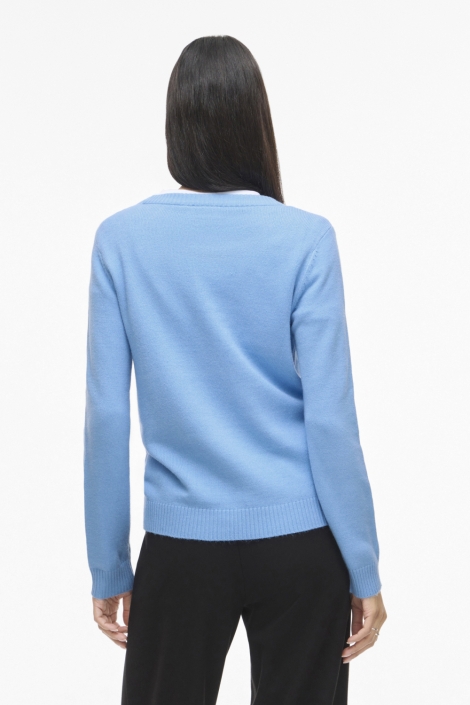 Vila blauwe dames trui | Model achteraanzicht