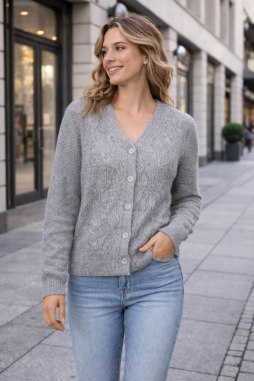 Red Button CARDIGAN AJOUR SRB4639 Grey Melange