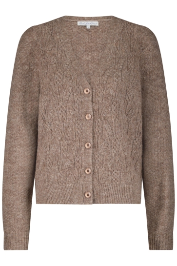 Red Button Vest CARDIGAN AJOUR SRB4639 Mid Brown