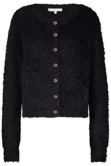 Red Button Vest CARDIGAN FUZZY SRB4643 Black