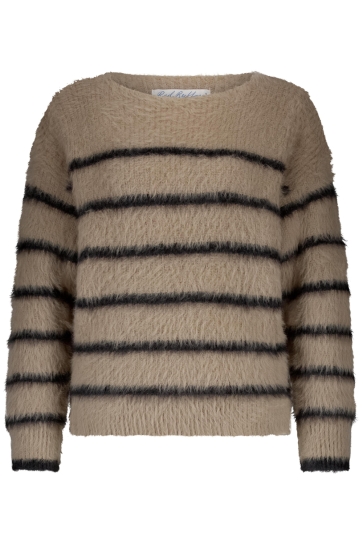 Red Button Trui FUZZY SWEATER AND STRIPE SRB4616 Latte/Black