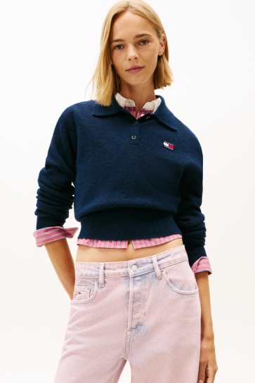 Tommy Jeans TJW FLUFFY POLO SWEATER DW0DW22558 C1G DARK NIGHT NAVY