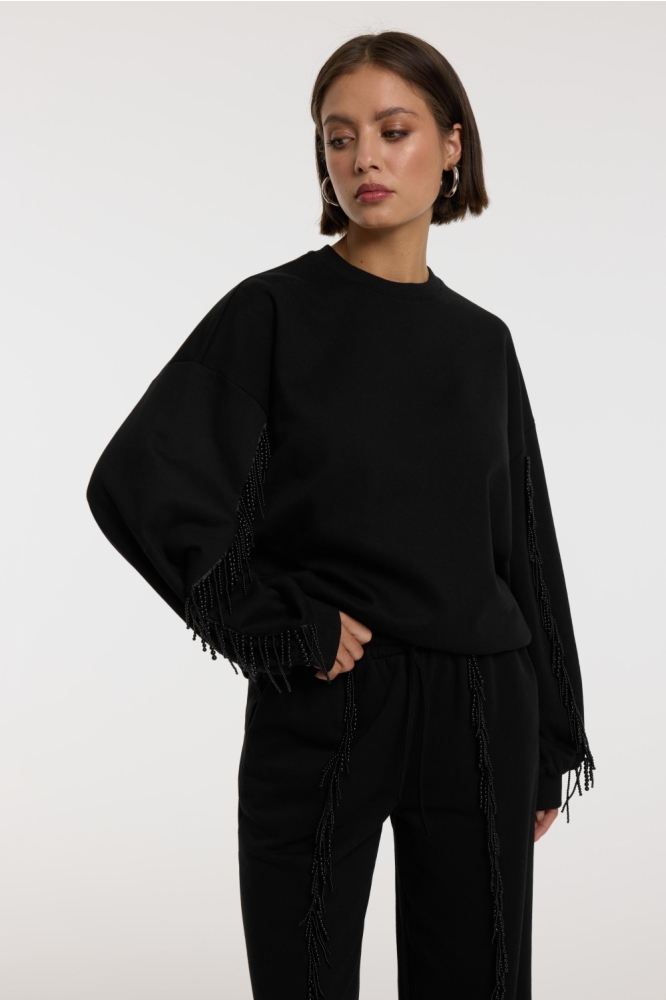Refined Department zwarte dames sweater | Model vooraanzicht