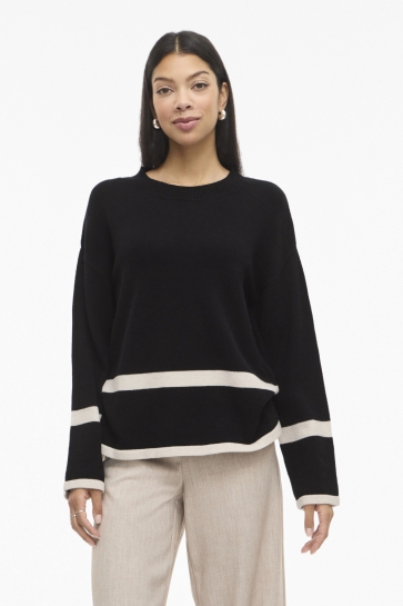 Vila Trui VIRIL O-NECK OVERSIZE L/S KNIT TOP- 14112403 BLACK/SLNM