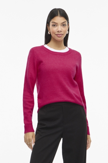 Vila viril o-neck l/s knit top - noos Roze