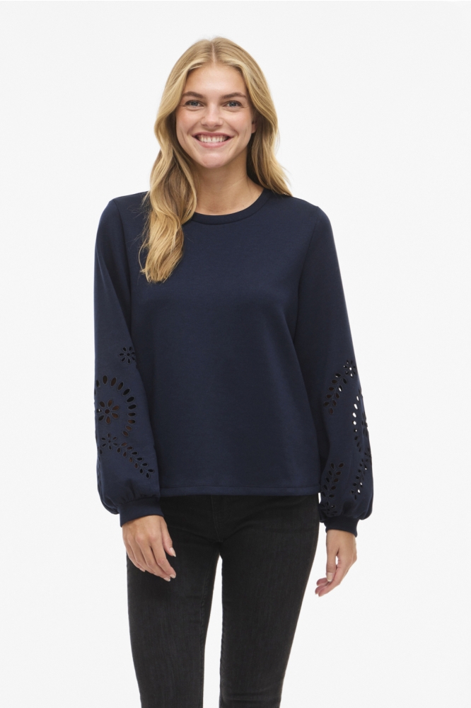 Vila blauwe dames sweater | Model vooraanzicht