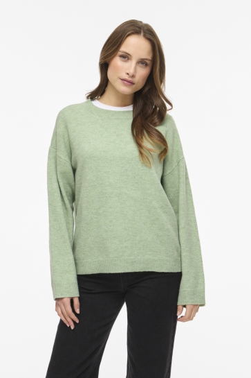 Vila VILIGA L/S O-NECK KNIT TOP - NOOS 14113016 Smoke green/MELANGE