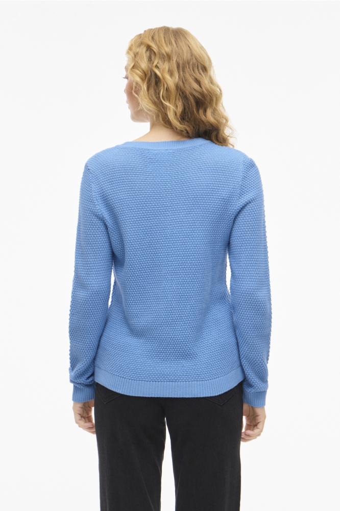 Vila blauwe dames trui | Model achteraanzicht