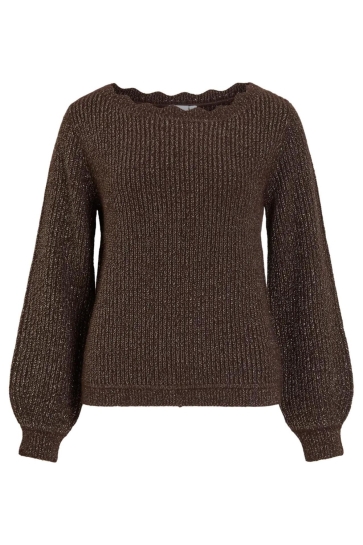 Vila Trui VICUTIE BOATNECK L/S KNIT TOP/PB 14116068 Coffee Bean/GOLD GLITT