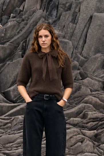 Vila Trui VIITZA O-NECK 2/4 BOW KNIT TOP/BFS 14116072 COFFEE BEAN