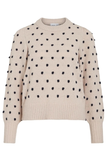 Vila Trui VIDOTTIE L/S O-NECK KNIT TOP/TB 14112010 BIRCH/NAVY BLAZER DOTS
