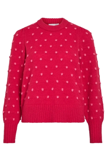 Vila VIDOTTIE L/S O-NECK KNIT TOP/TB 14112010 JAZZY/CARMINE ROSE DOTS