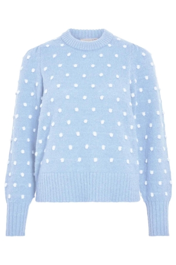 Vila VIDOTTIE L/S O-NECK KNIT TOP/TB 14112010 NANTUCKET BREEZE/WHITE DOTS